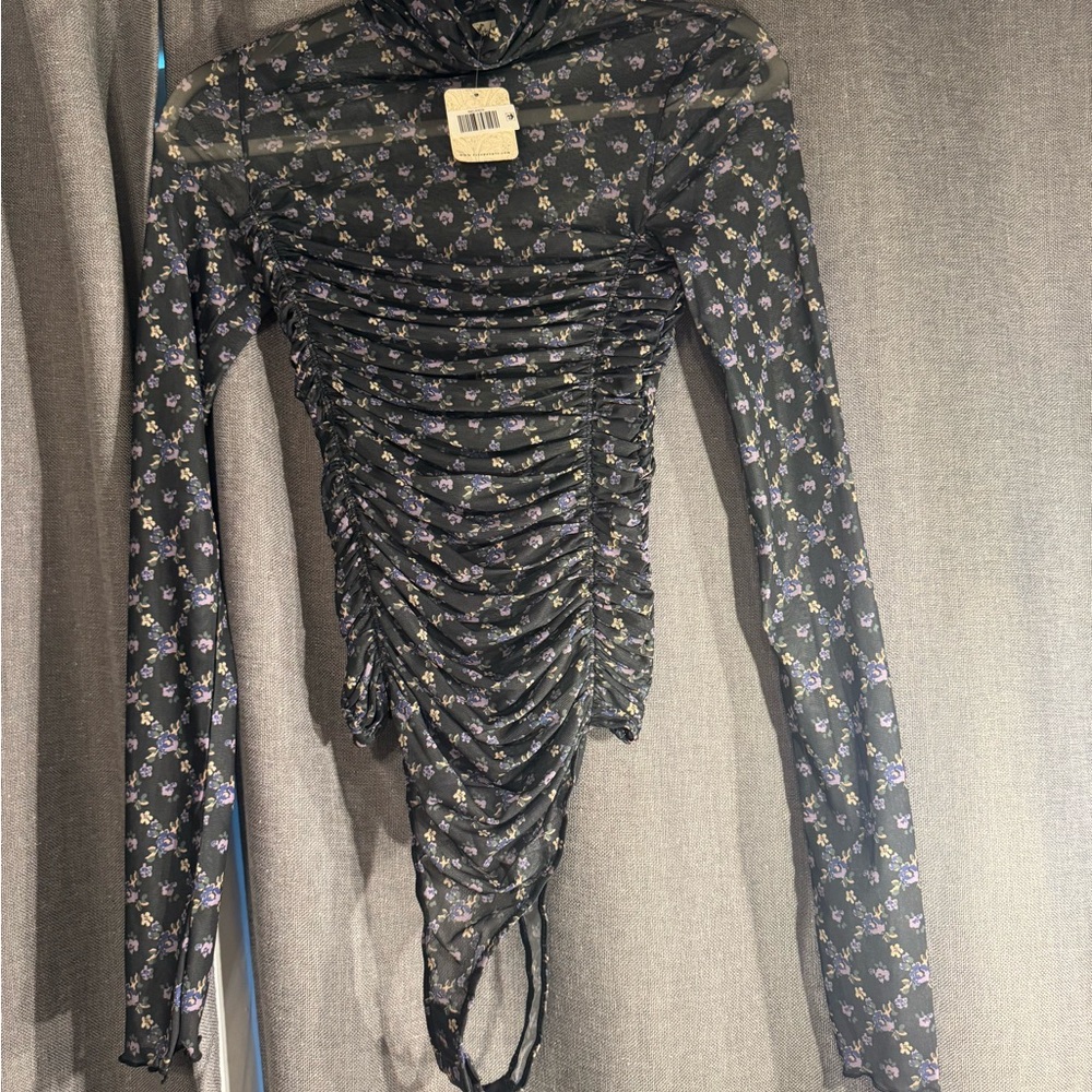 Free People Black Floral Bodysuit